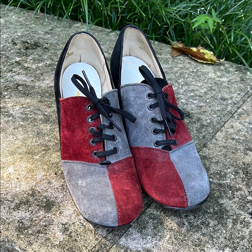 Hush Puppies Two-Tone Suede Heels - Red & Gray